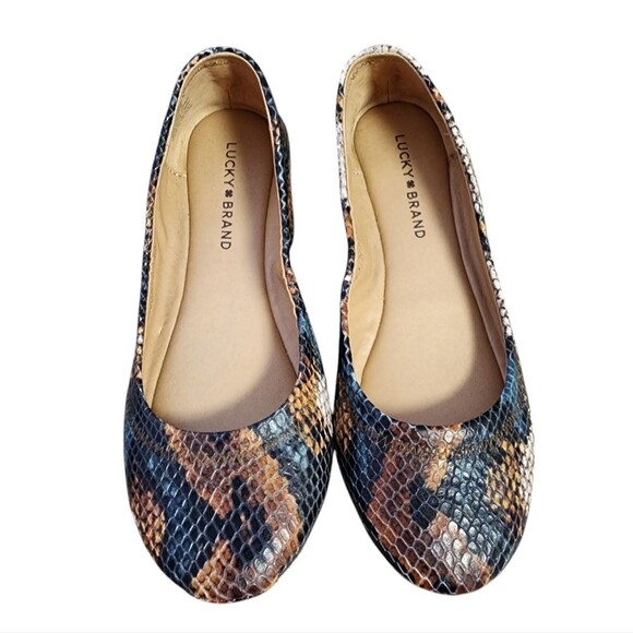 Lucky Brand Shoe Women 6.5 M Leather Snakeskin Print Ballet Flat Slip On Casual - Picture 5 of 14